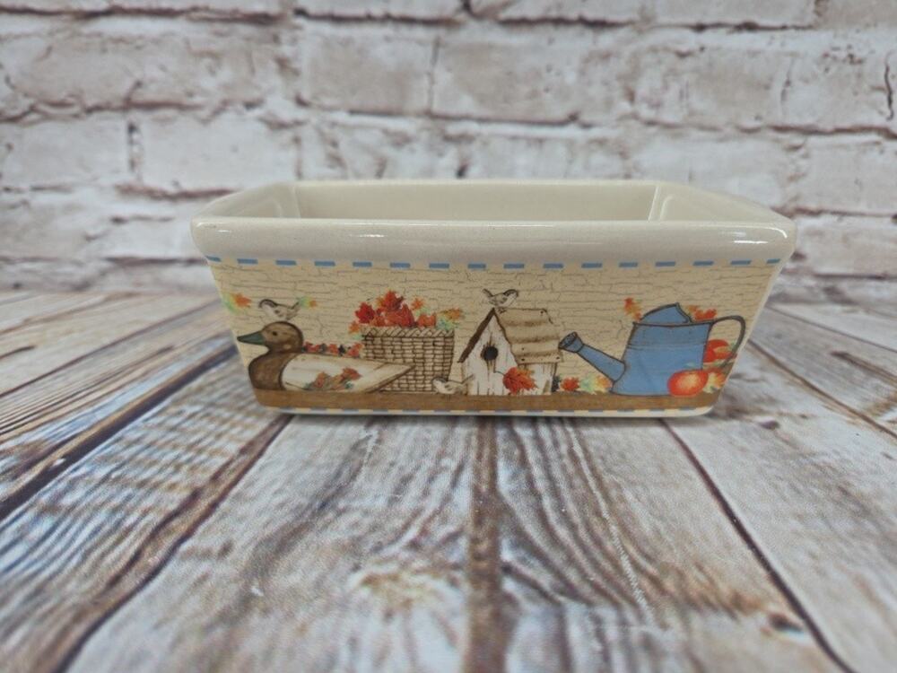 Garden Ridge Fall Theme Ceramic Mini Bread Loaf Pan Butter Dish Farmhouse Themed